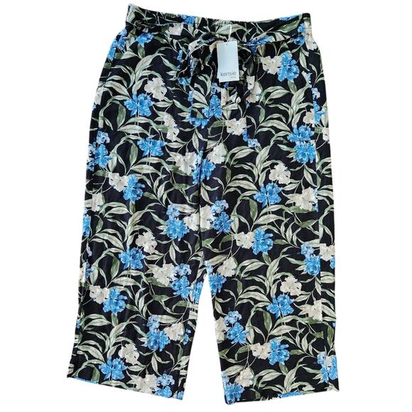 Kensie Linen Blend Floral Pull On‎ Pants XL Minimalist Lagenlook Beach Summer - Picture 1 of 7